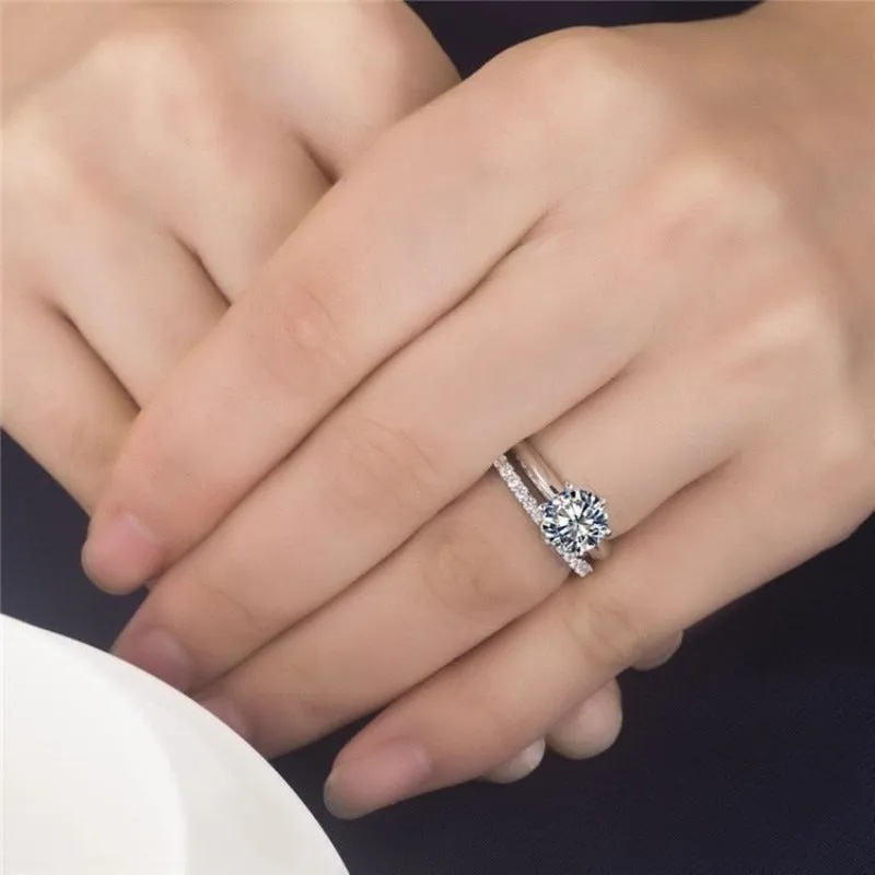 Round Cut Diamond Ring Set bridal Engagement Jewelry for women