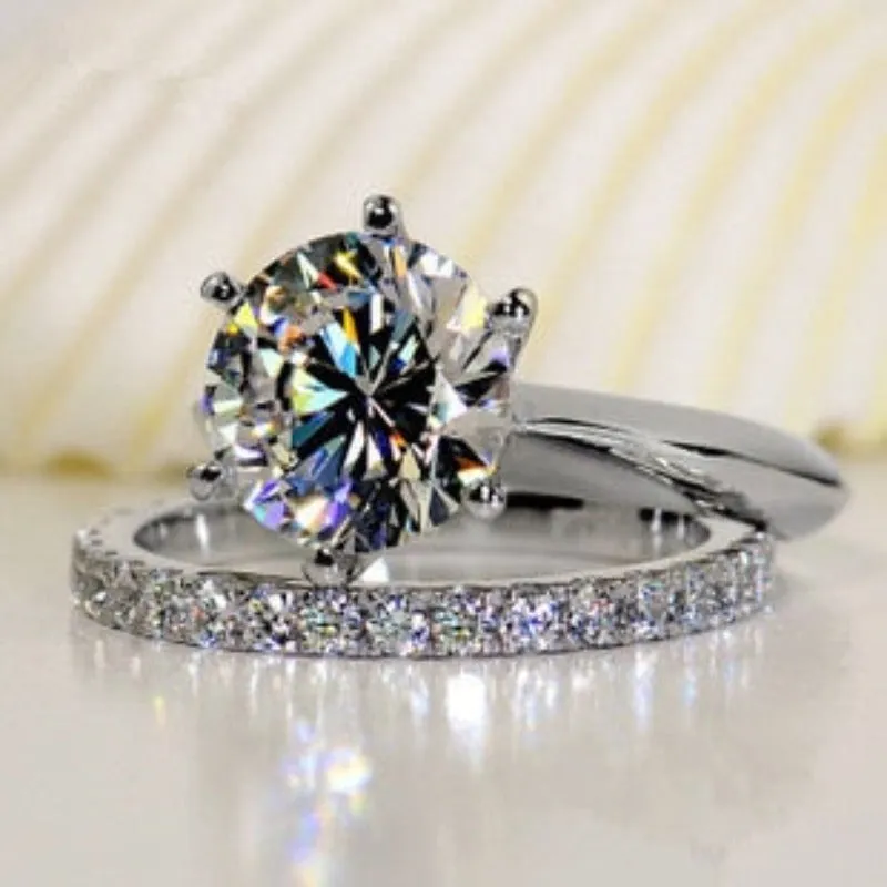 Round Cut Diamond Ring Set bridal Engagement Jewelry for women