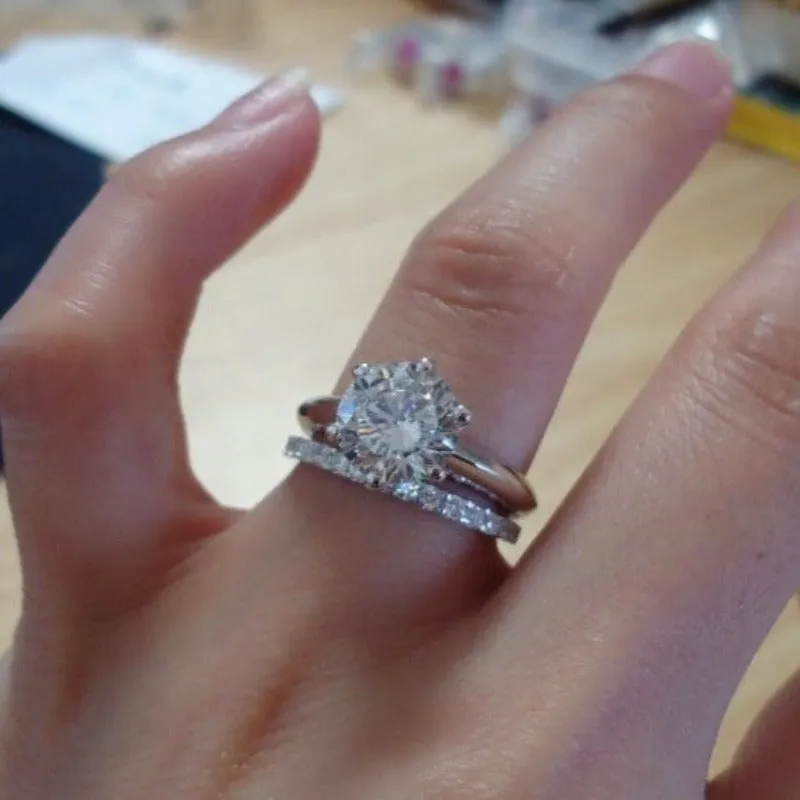 Round Cut Diamond Ring Set bridal Engagement Jewelry for women