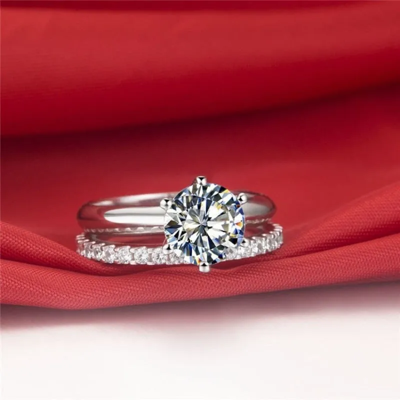 Round Cut Diamond Ring Set bridal Engagement Jewelry for women