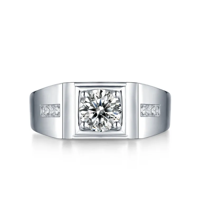 Round Cut Moissanite Diamond Solitaire Men's Ring with Adjustable Size