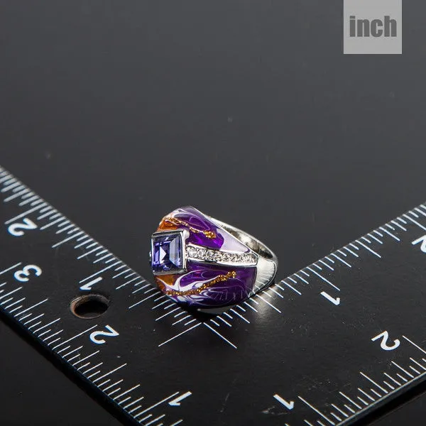 Royal Design Platinum Plated Stellux Austrian Crystal Multicolour Oil Painting Pattern Ring