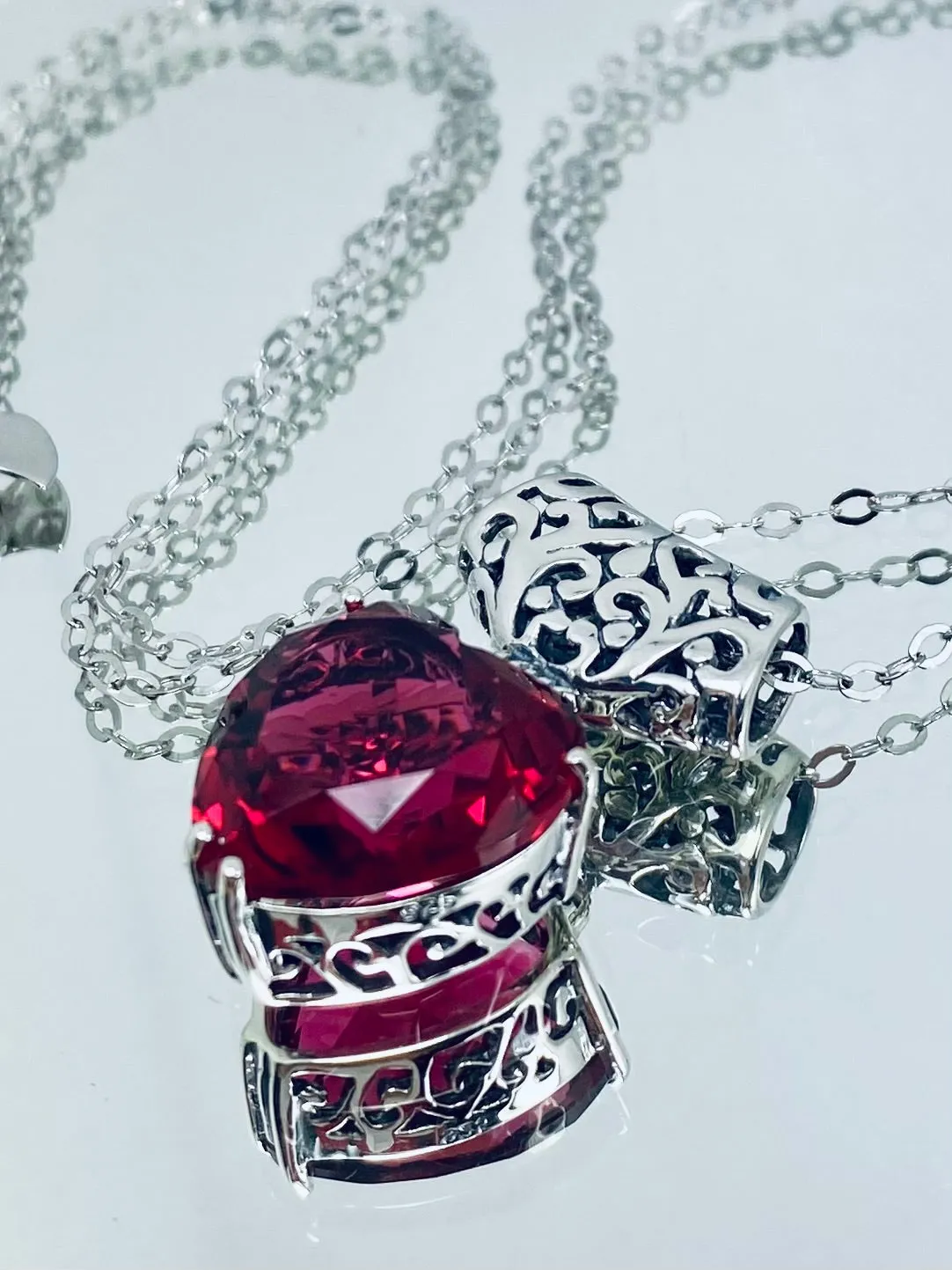 Ruby Heart Pendant, Heart Gemstone, Art Nouveau Necklace #P38 - Ready to Ship