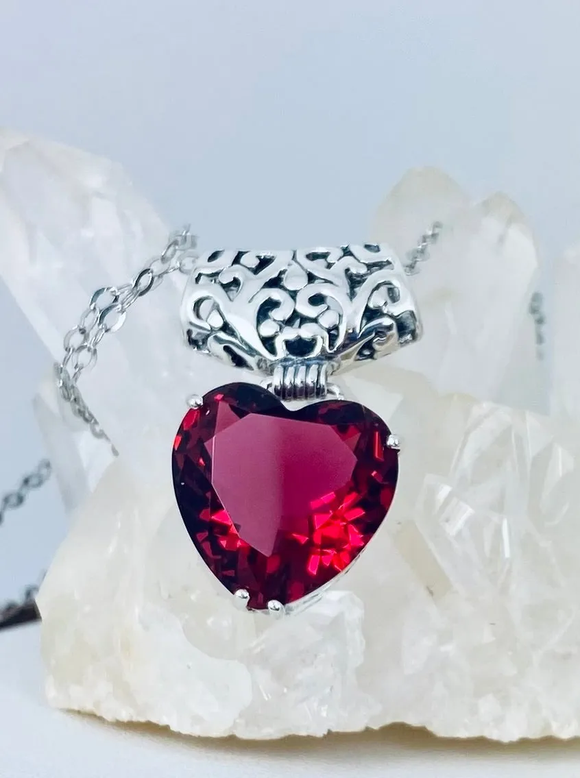 Ruby Heart Pendant, Heart Gemstone, Art Nouveau Necklace #P38 - Ready to Ship
