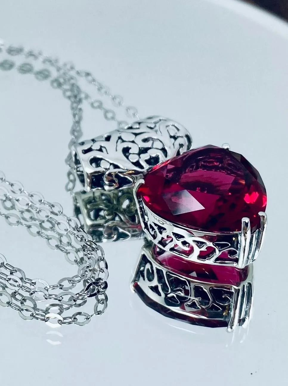 Ruby Heart Pendant, Heart Gemstone, Art Nouveau Necklace #P38 - Ready to Ship
