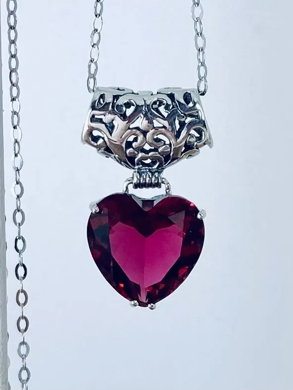 Ruby Heart Pendant, Heart Gemstone, Art Nouveau Necklace #P38 - Ready to Ship