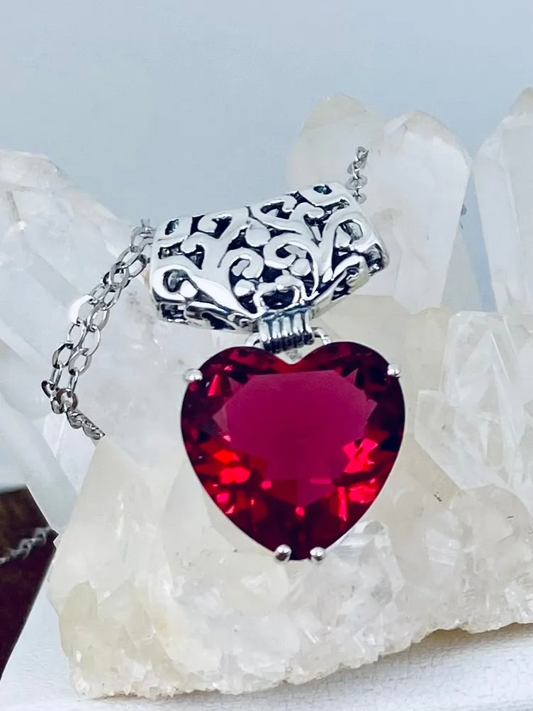 Ruby Heart Pendant, Heart Gemstone, Art Nouveau Necklace #P38 - Ready to Ship