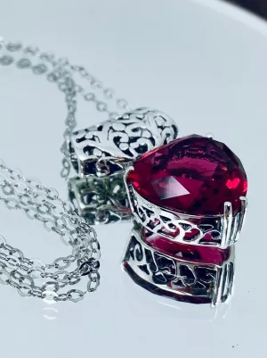 Ruby Heart Pendant, Heart Gemstone, Art Nouveau Necklace #P38 - Ready to Ship