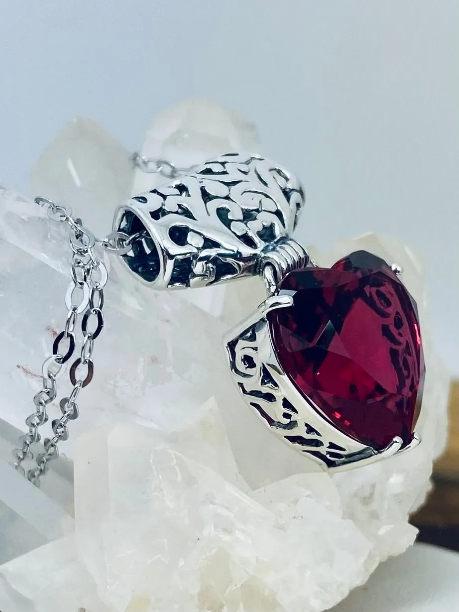 Ruby Heart Pendant, Heart Gemstone, Art Nouveau Necklace #P38 - Ready to Ship