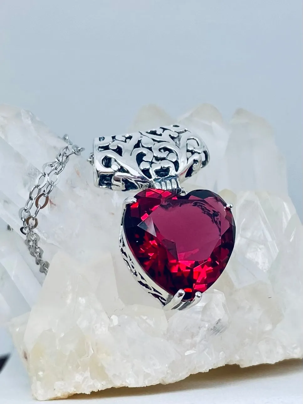 Ruby Heart Pendant, Heart Gemstone, Art Nouveau Necklace #P38 - Ready to Ship