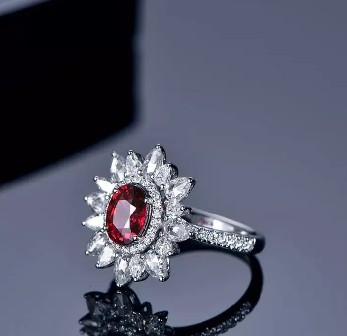 Ruby Ring | Red Diamond Ring | Flower Ring | Ruby Engagement Ring | Ruby Diamond Ring | Ruby Wedding Ring | Red Engagement Ring