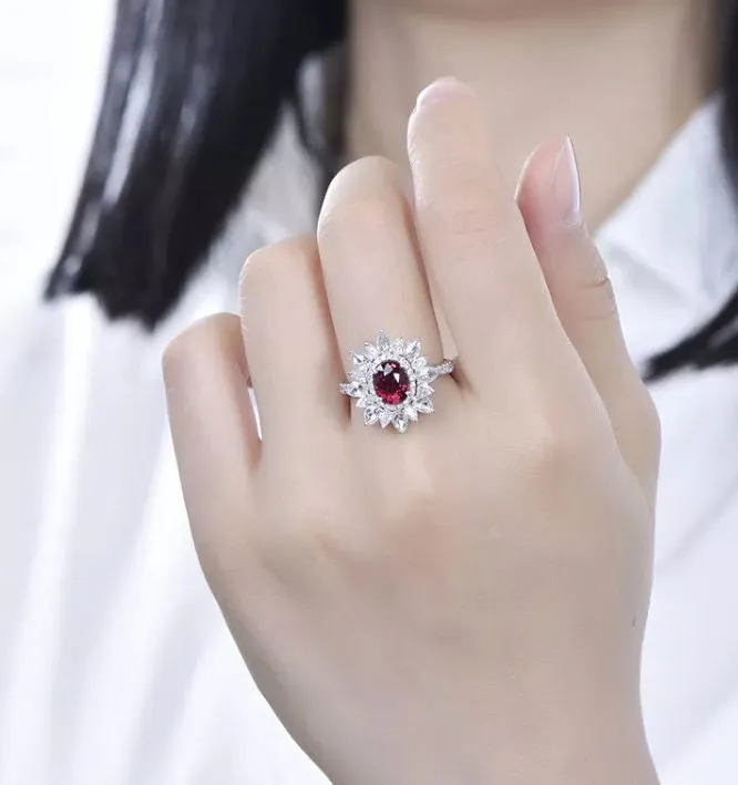 Ruby Ring | Red Diamond Ring | Flower Ring | Ruby Engagement Ring | Ruby Diamond Ring | Ruby Wedding Ring | Red Engagement Ring