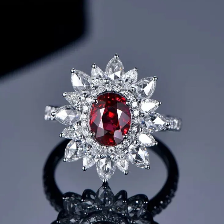Ruby Ring | Red Diamond Ring | Flower Ring | Ruby Engagement Ring | Ruby Diamond Ring | Ruby Wedding Ring | Red Engagement Ring