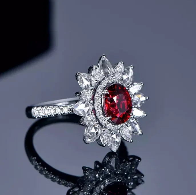 Ruby Ring | Red Diamond Ring | Flower Ring | Ruby Engagement Ring | Ruby Diamond Ring | Ruby Wedding Ring | Red Engagement Ring