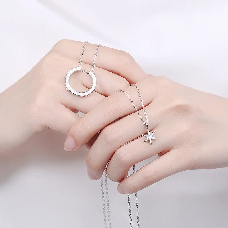 S925 Silver Hexagram Couple Necklace a Pair Of Luxury Design Collarbone Chain