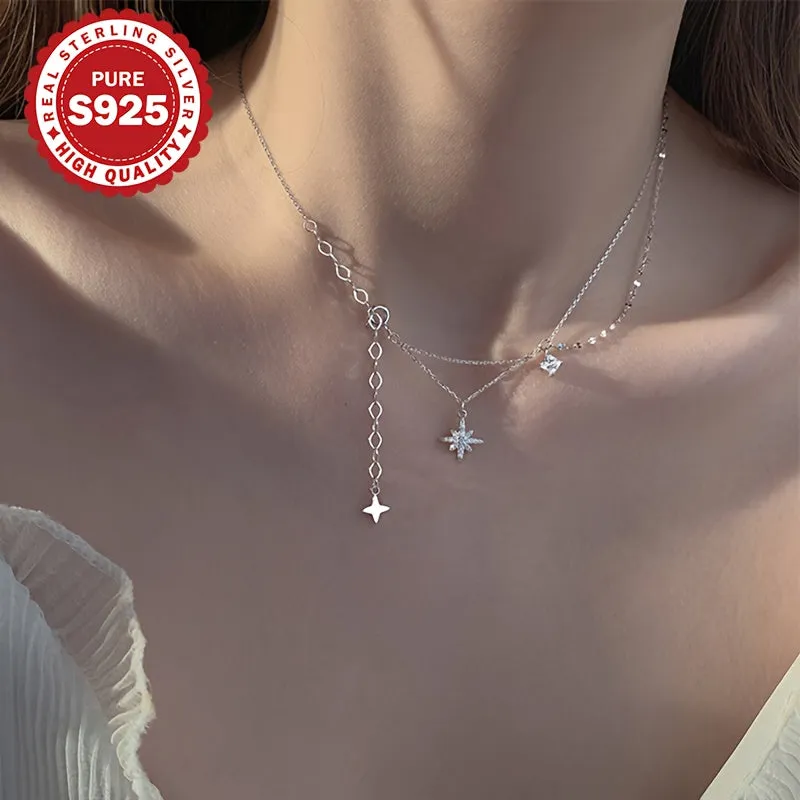 S925 Silver Irregular Star Tassel Necklace - Ideal Valentine's Gift