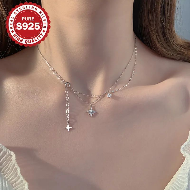 S925 Silver Irregular Star Tassel Necklace - Ideal Valentine's Gift