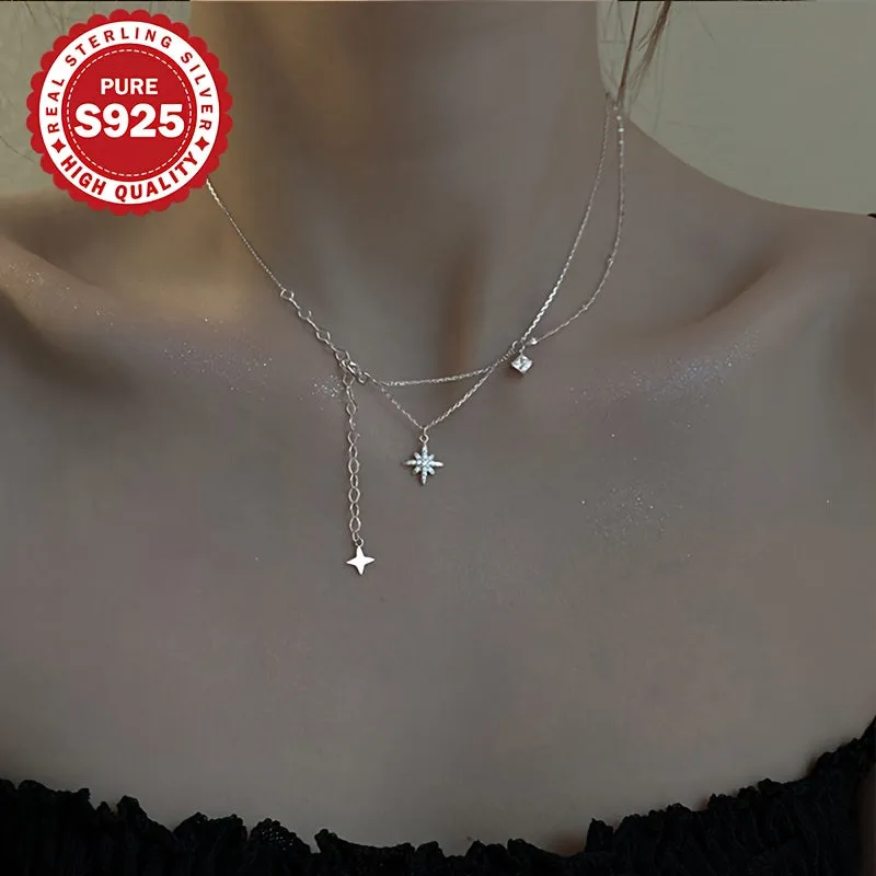 S925 Silver Irregular Star Tassel Necklace - Ideal Valentine's Gift
