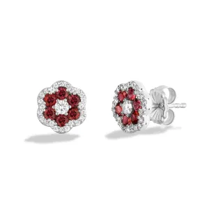 Sabel Collection 18K White Gold Ruby and Diamond Flower Stud Earrings