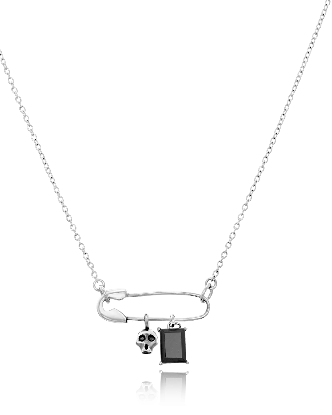 Safety Pin Skull Onyx Necklace