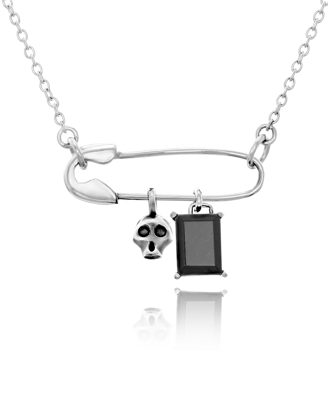 Safety Pin Skull Onyx Necklace