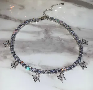Sale butterfly tennis choker , cz tennis butterfly necklace , bling iced tennis butterfly, butterfly necklace