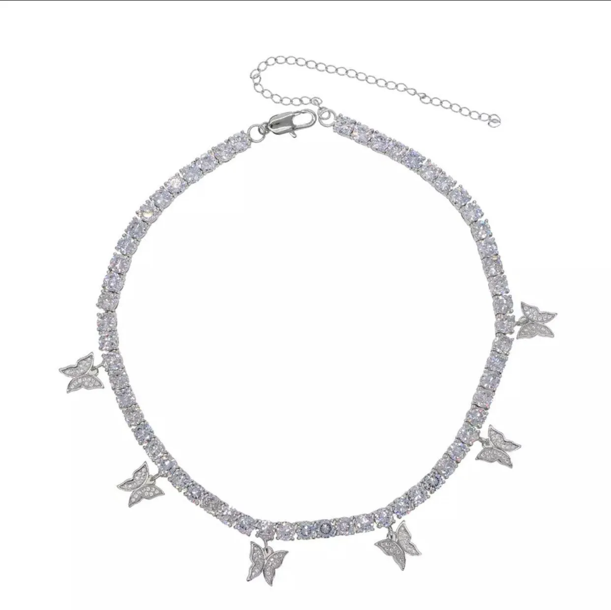 Sale butterfly tennis choker , cz tennis butterfly necklace , bling iced tennis butterfly, butterfly necklace