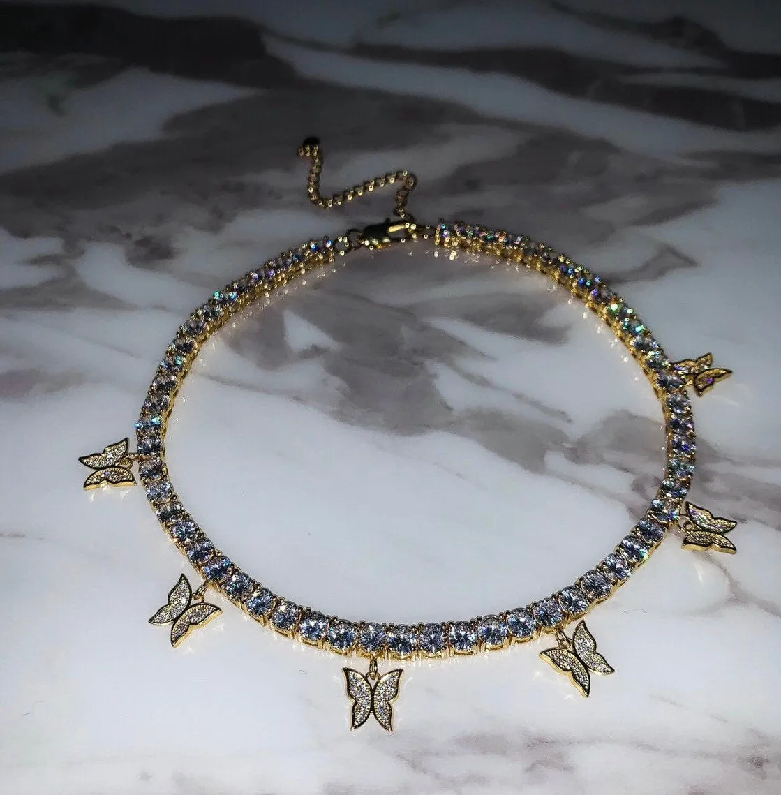 Sale butterfly tennis choker , cz tennis butterfly necklace , bling iced tennis butterfly, butterfly necklace