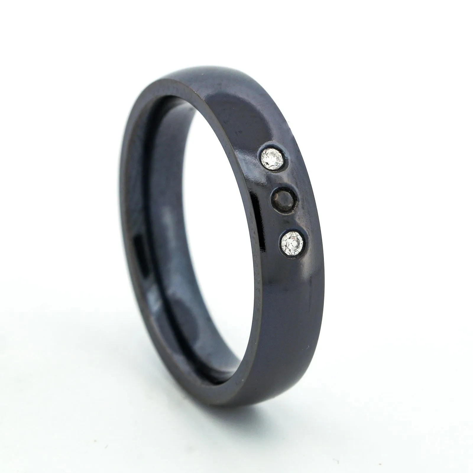 SALE RING - Black Titanium, Black and White Diamonds - Size 10.75