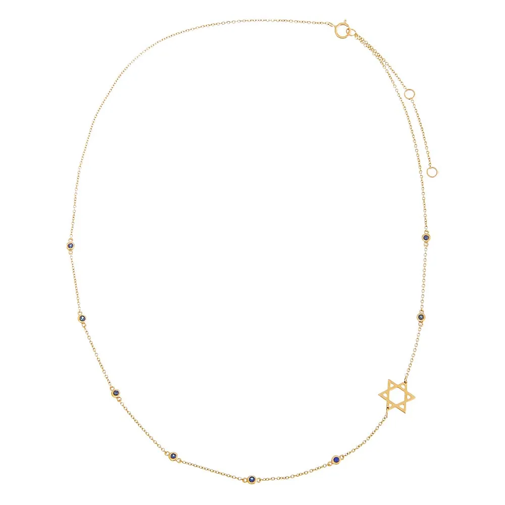 Sapphire Blue Bezel Star Of David Necklace 14K