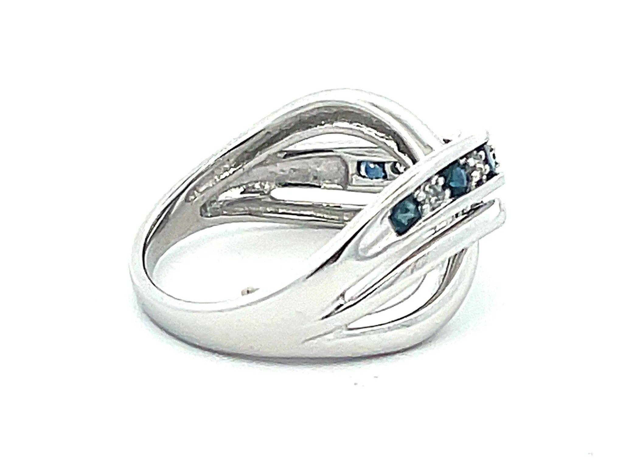 Sapphire Diamond Crossover Band Ring in 14k White Gold