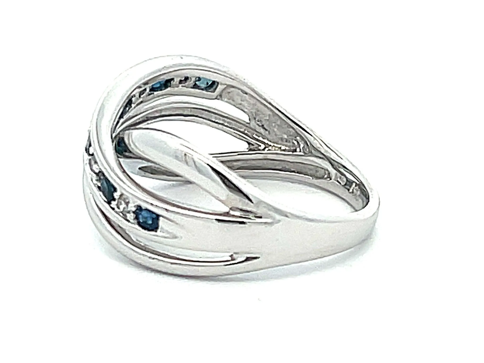 Sapphire Diamond Crossover Band Ring in 14k White Gold