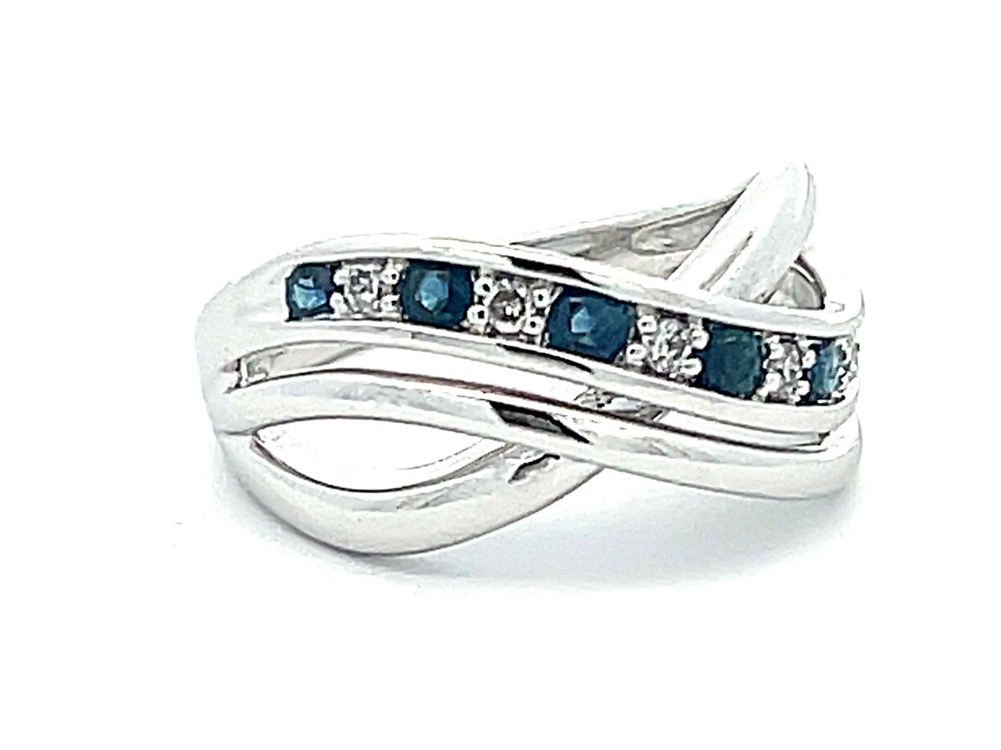 Sapphire Diamond Crossover Band Ring in 14k White Gold