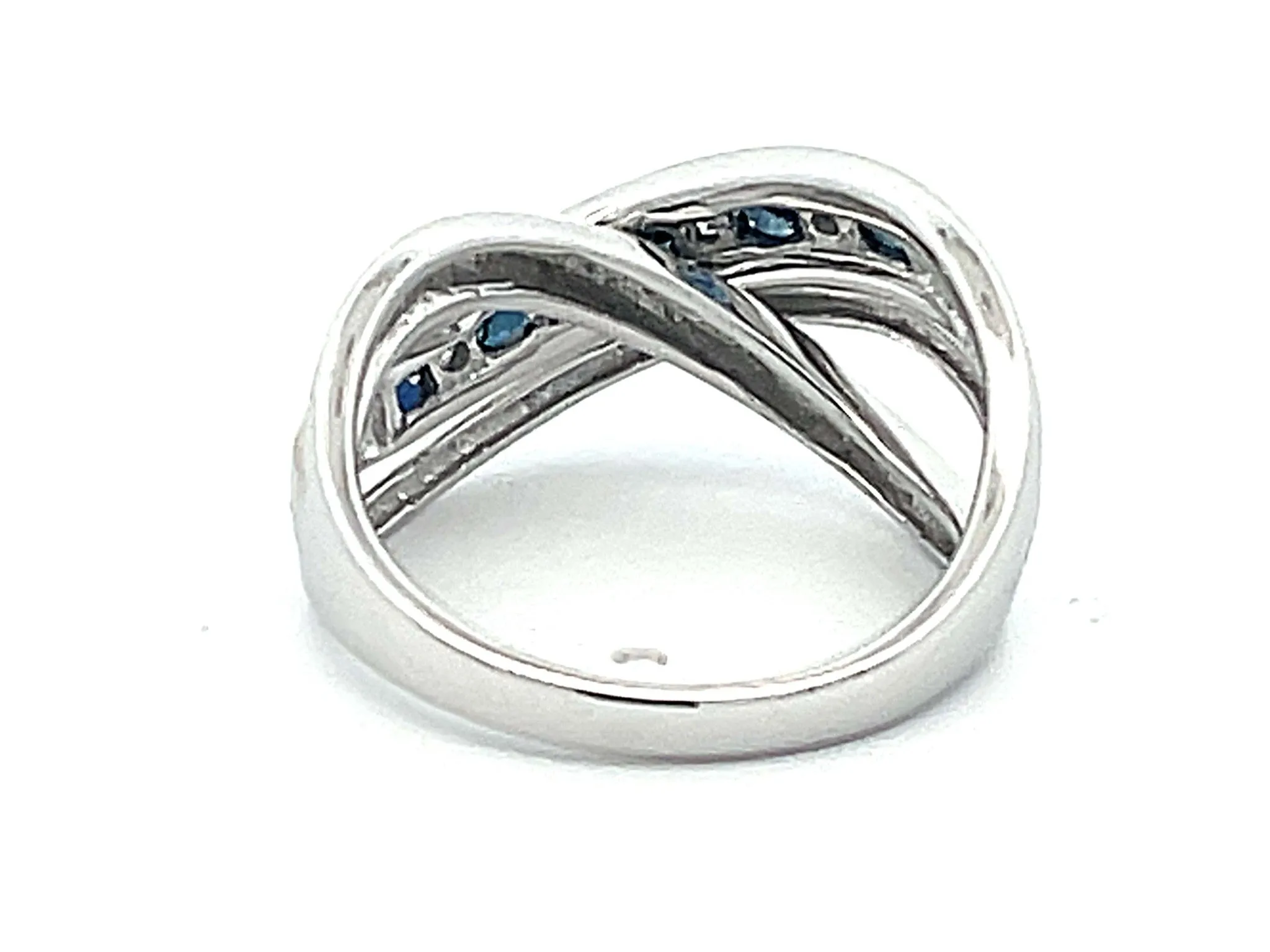 Sapphire Diamond Crossover Band Ring in 14k White Gold
