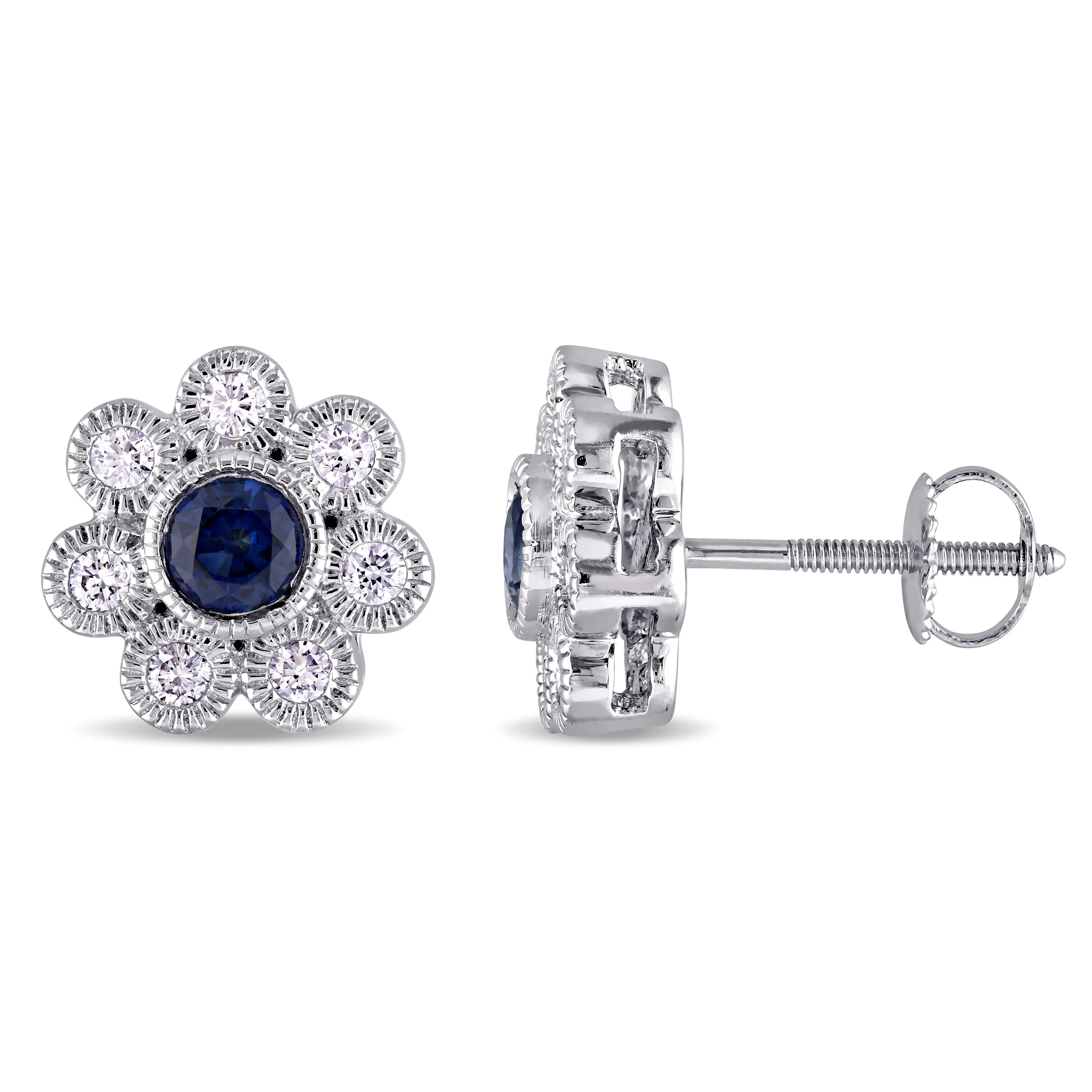 Sapphire Flower Stud Earrings