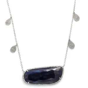 Sapphire Slice & Pave Diamonds Pendant with Four Teardrop Charm Necklace, White Gold