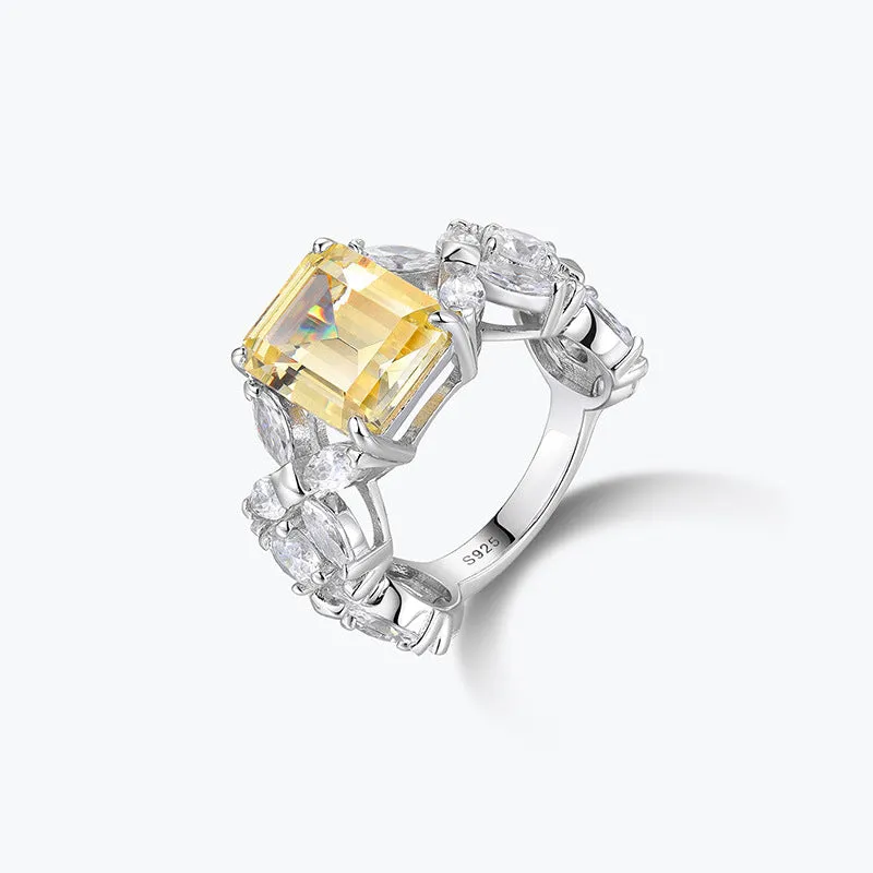 Sapphire Yellow Zirconia Ruby Emerald Cut Halo Ring