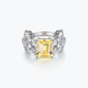 Sapphire Yellow Zirconia Ruby Emerald Cut Halo Ring