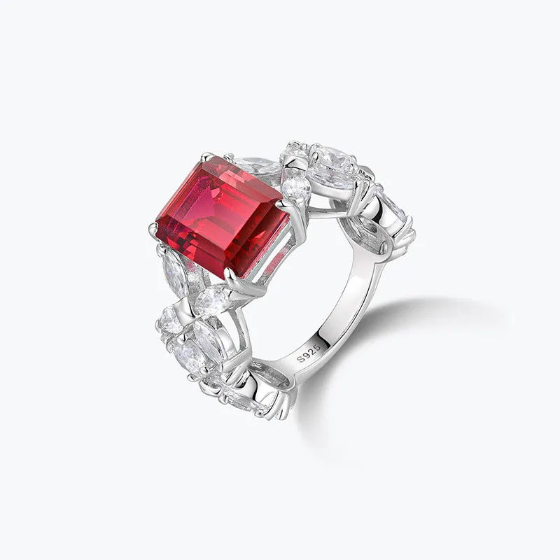 Sapphire Yellow Zirconia Ruby Emerald Cut Halo Ring