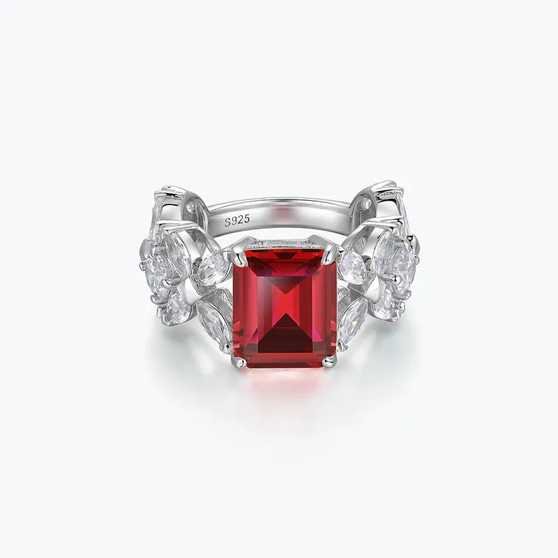 Sapphire Yellow Zirconia Ruby Emerald Cut Halo Ring