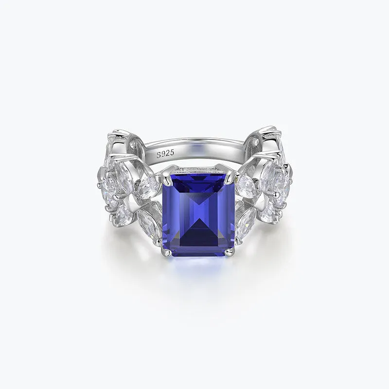 Sapphire Yellow Zirconia Ruby Emerald Cut Halo Ring