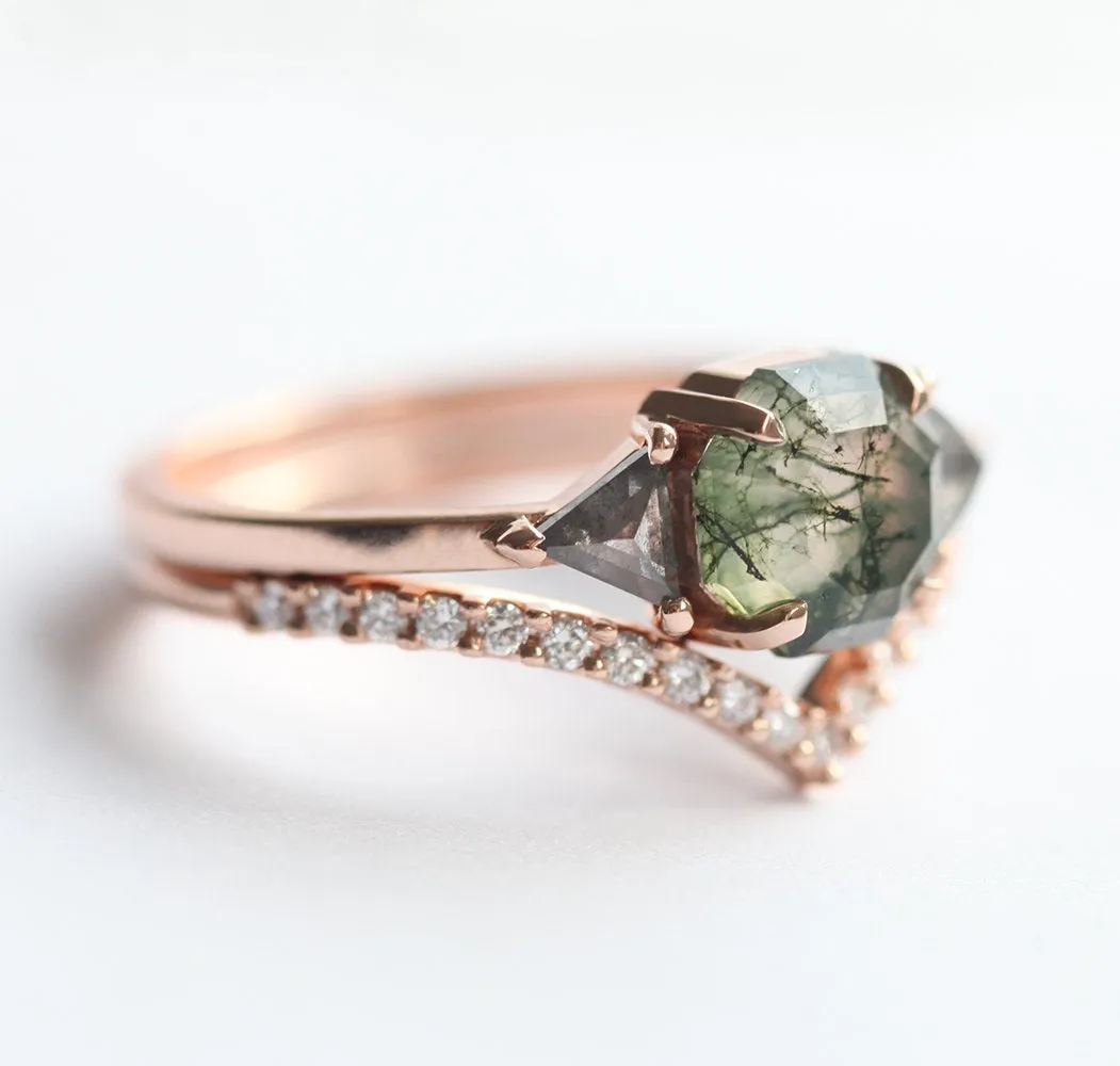 Sasha Octagon Moss Agate Ring With Diamond Band