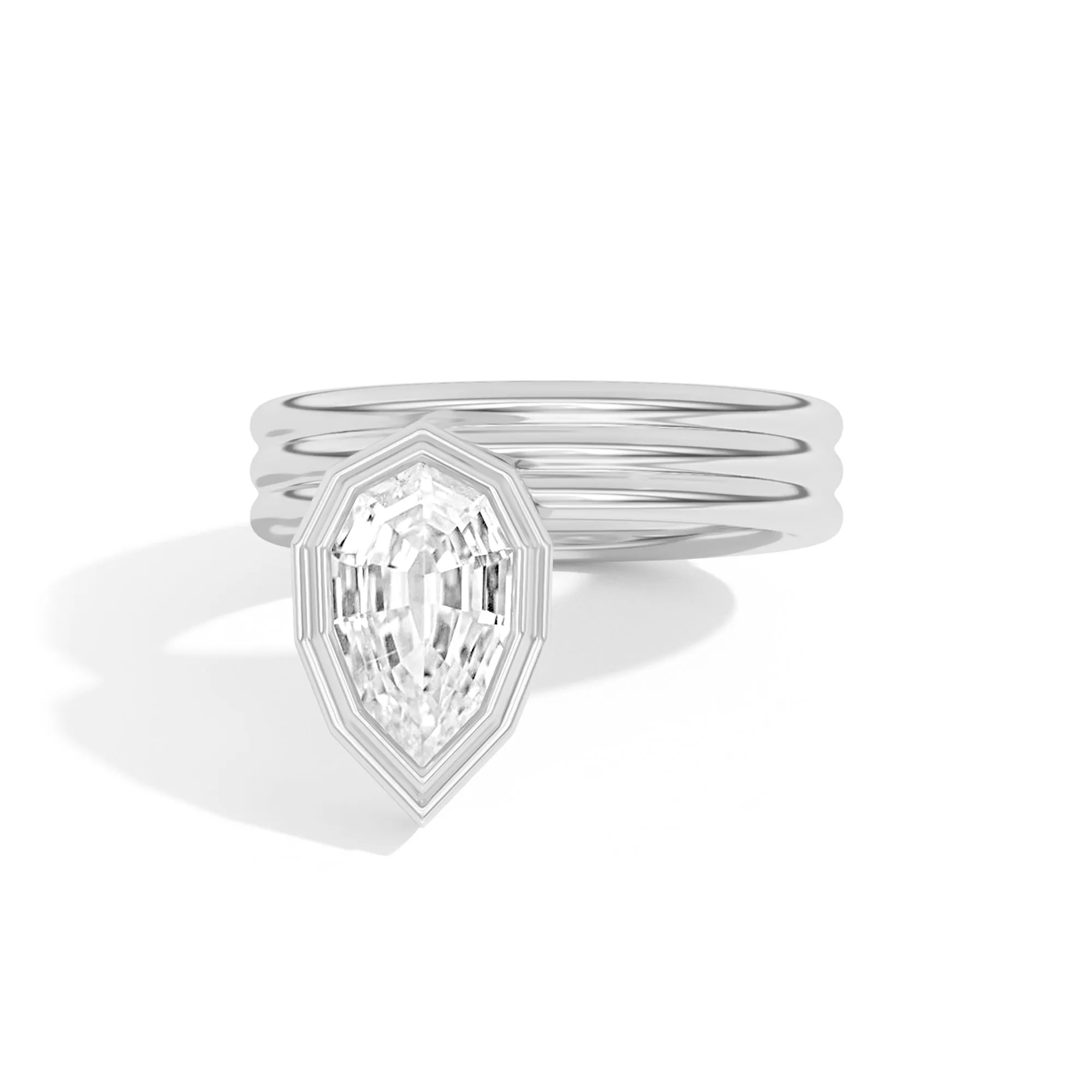 Scarpa Step-Cut Pear Offset Double Bezel Ring