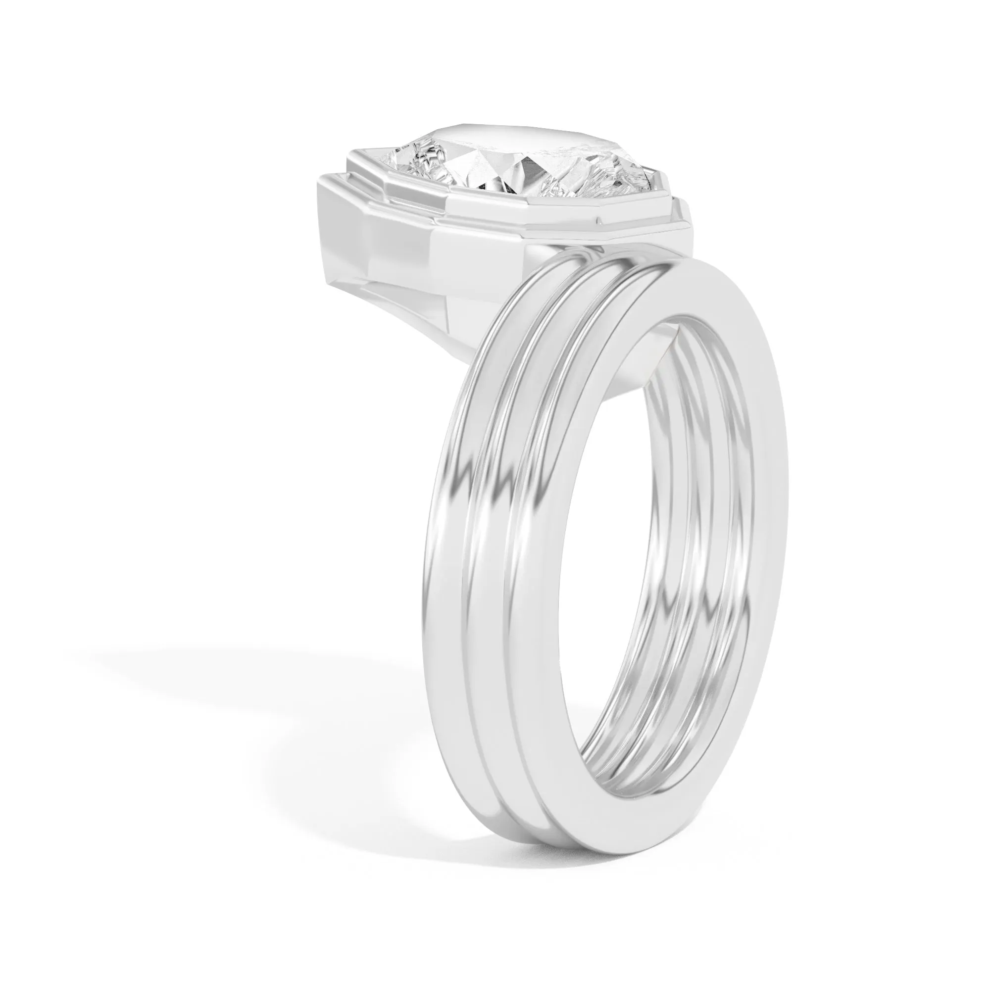 Scarpa Step-Cut Pear Offset Double Bezel Ring