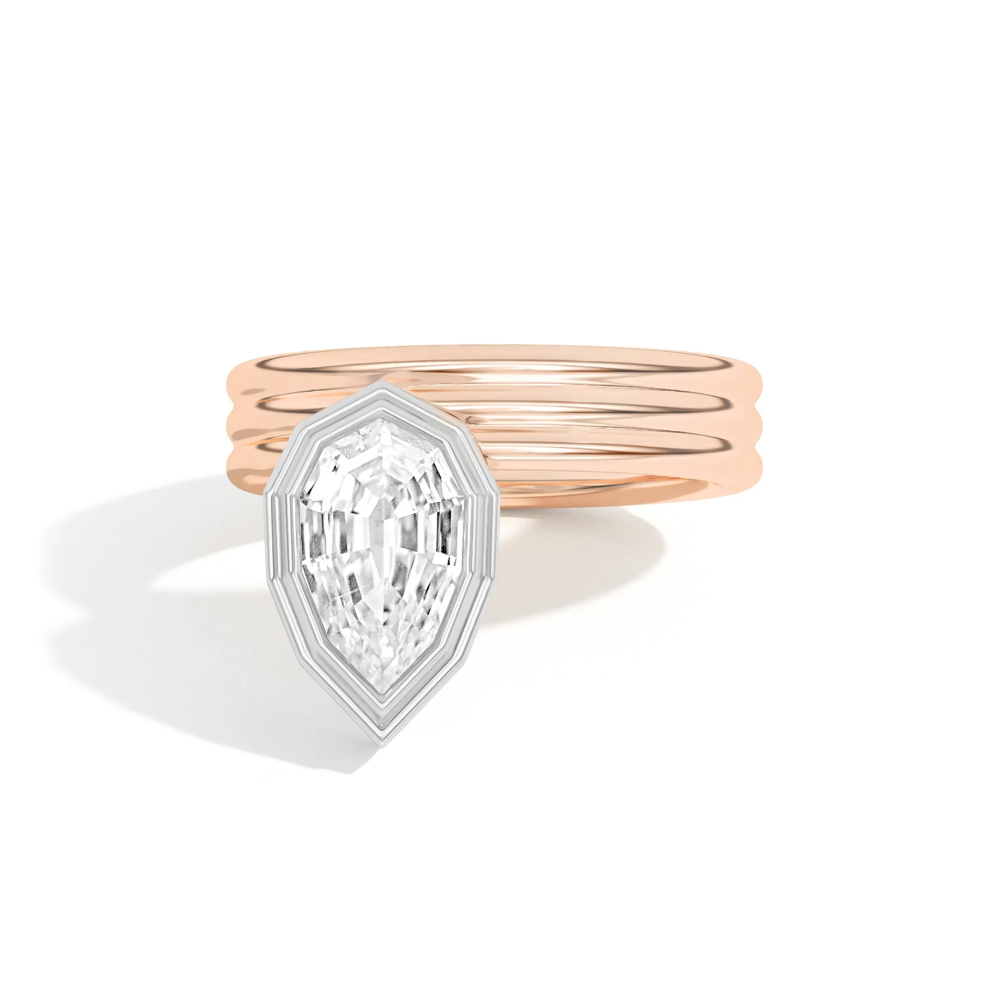 Scarpa Step-Cut Pear Offset Double Bezel Ring