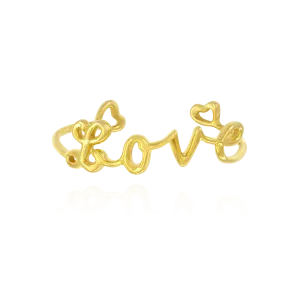 Scripted "Love" Open Bangle With Heart Details
