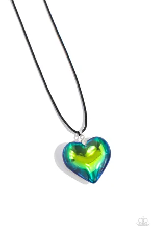 Seize the Simplicity - Green - Oversized UV Heart Paparazzi Short Necklace