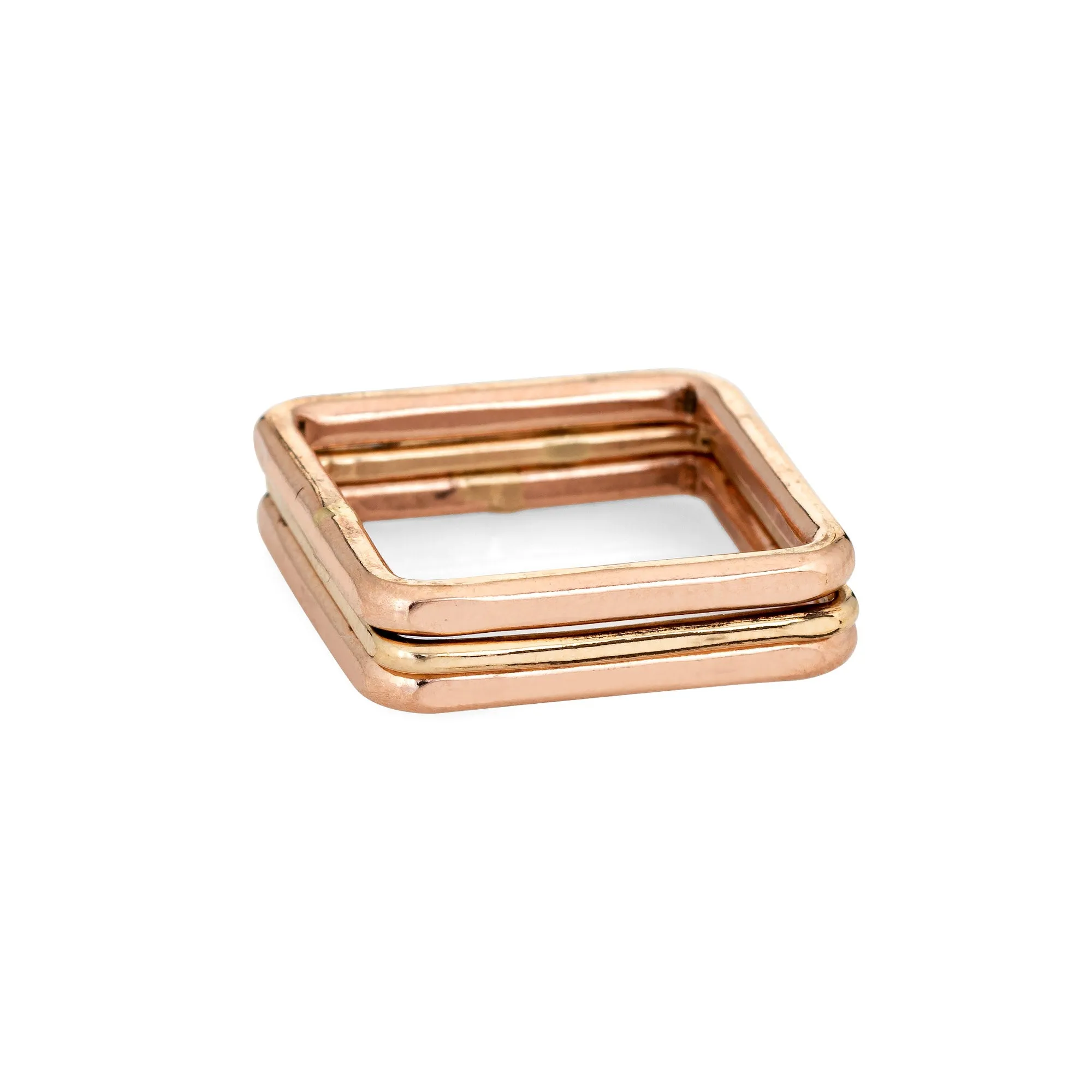 Set of 3 Square Stacking Rings Sz 6 1/2 14k Rose Gold Estate Fine Jewelry Bands