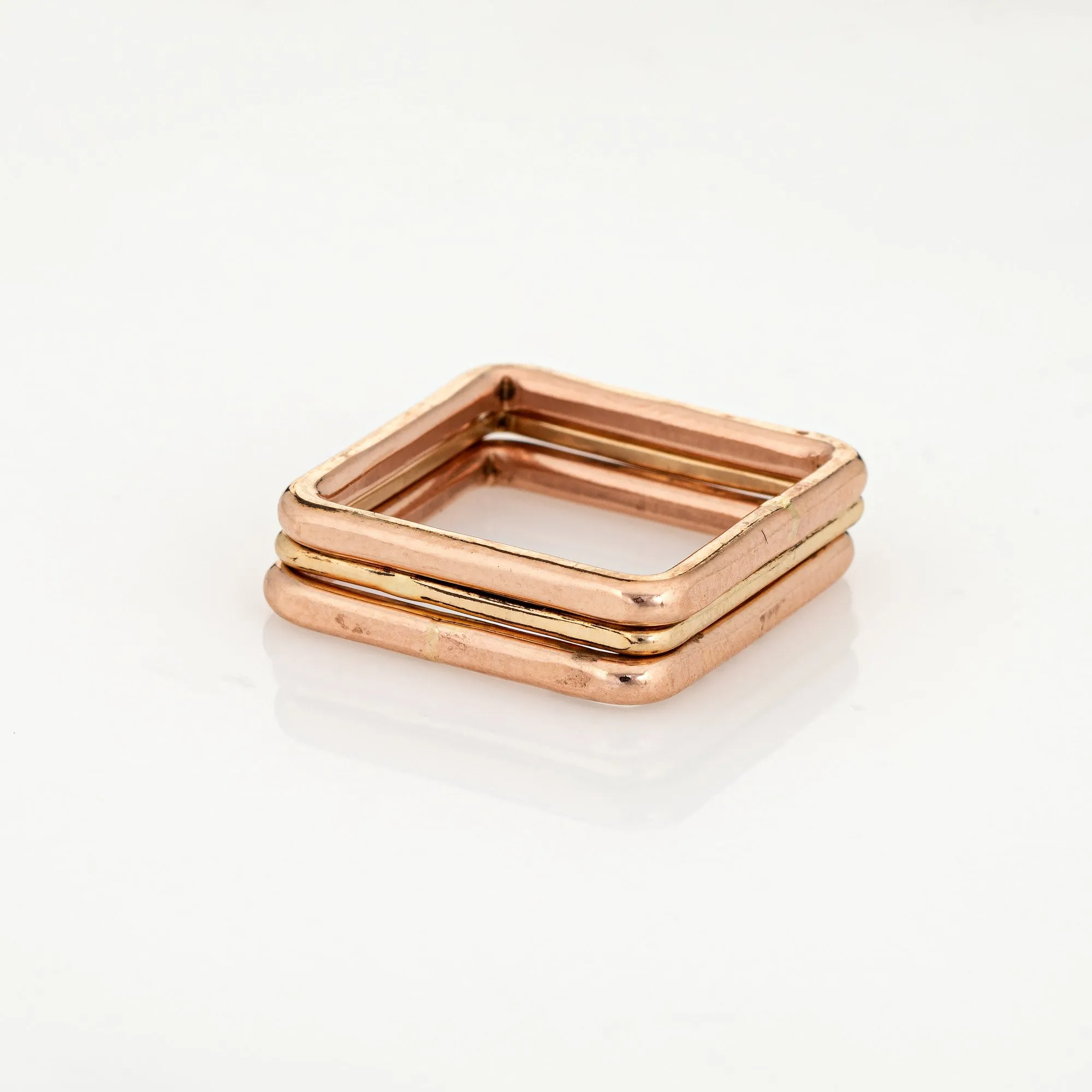 Set of 3 Square Stacking Rings Sz 6 1/2 14k Rose Gold Estate Fine Jewelry Bands