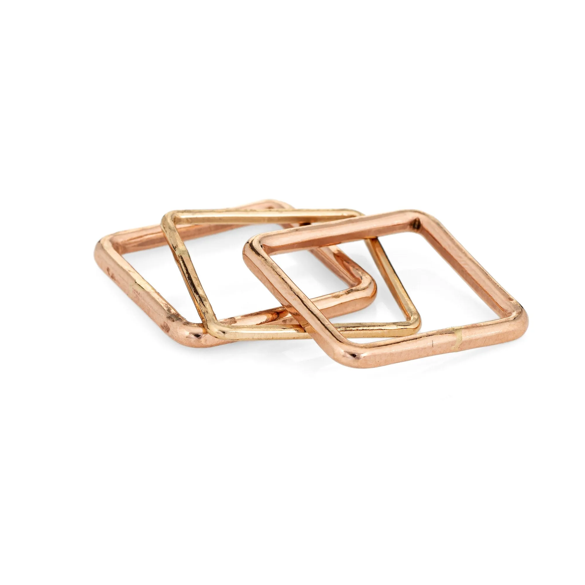 Set of 3 Square Stacking Rings Sz 6 1/2 14k Rose Gold Estate Fine Jewelry Bands